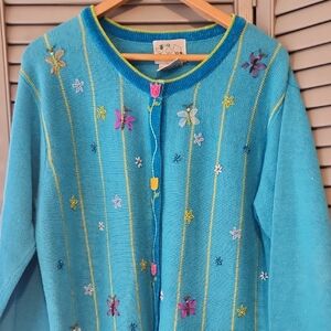 Quacker Factory Easter Cardigan Beaded &  Embellished - Large Grannycore